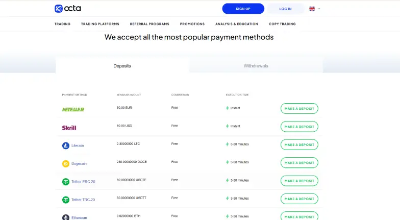 OctaFX deposit withdrawal